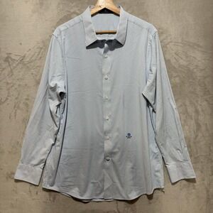 G/FORE Mens Stripe Performance Button Down Shirt Blue White Skull Logo Large L